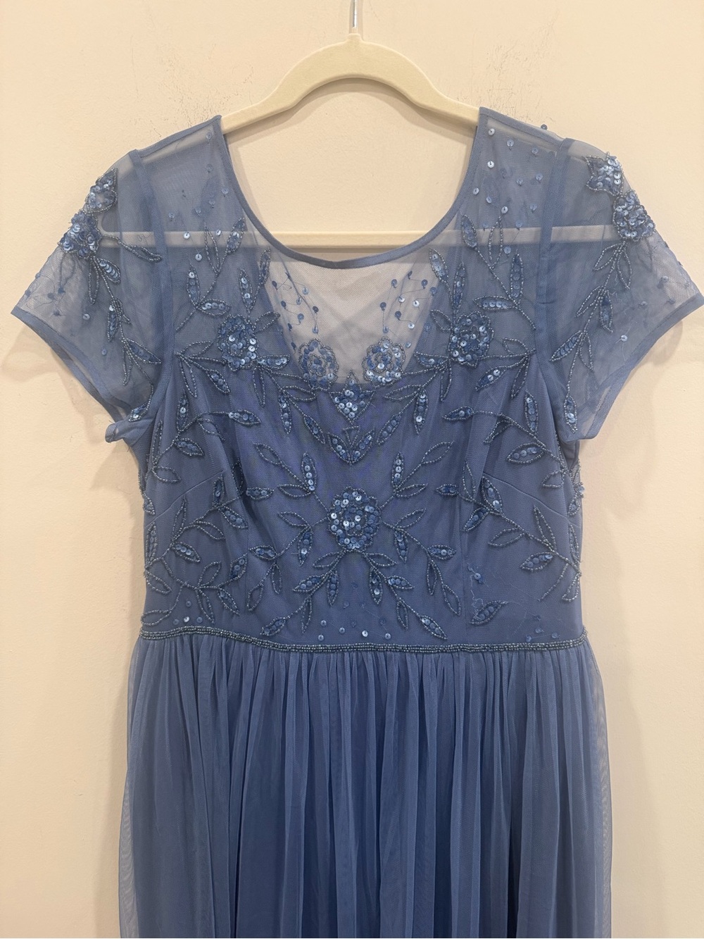 Papell Studio Beaded Mesh Shirred Gown French Blue Size 12 NWT Formal Evening - Picture 12 of 12